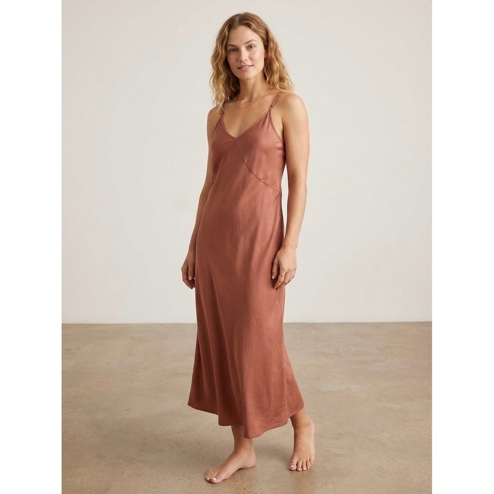Quince Vintage Wash Tencel Maxi Slip Dress Terracotta Orange Small SCP001